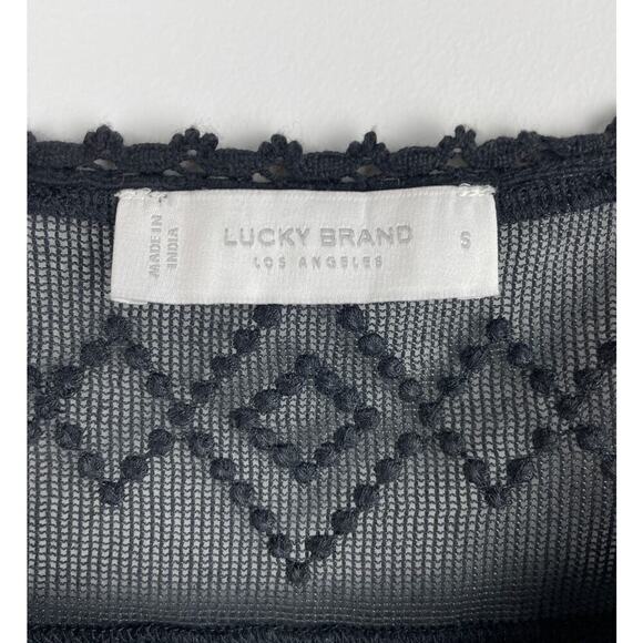 Lucky Brand Sleeveless Button Up Geo Embroidered Black Tank Top - S - Picture 6 of 8